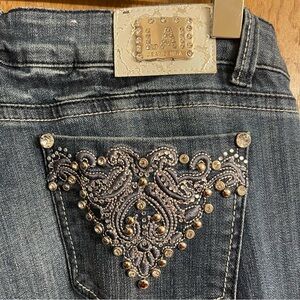 LA Idol Bling Jeweled Straight Leg Jeans Sz 13